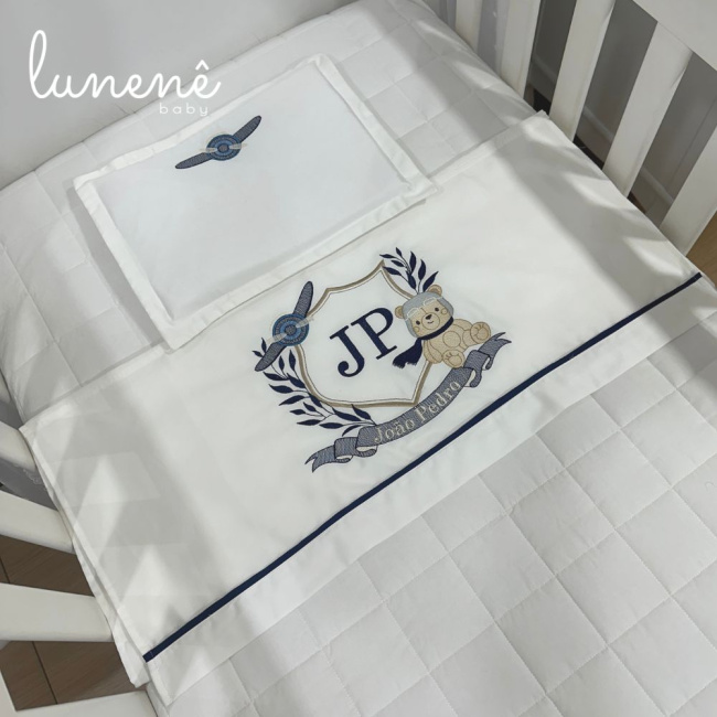 Lençol de Berço 03 Peças Personale Baby 400 Fios Ursinho Aviador 4577
