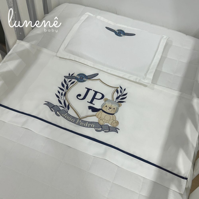 Lençol de Berço 03 Peças Personale Baby 400 Fios Ursinho Aviador 4577