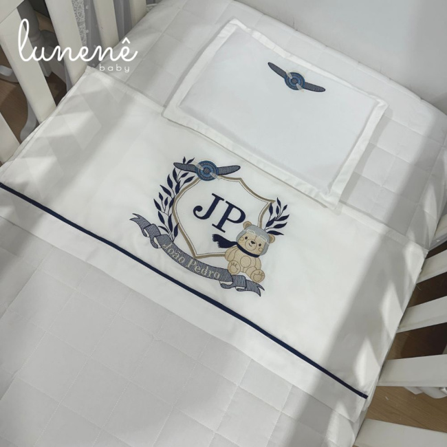 Lençol de Berço 03 Peças Personale Baby 400 Fios Ursinho Aviador 4577