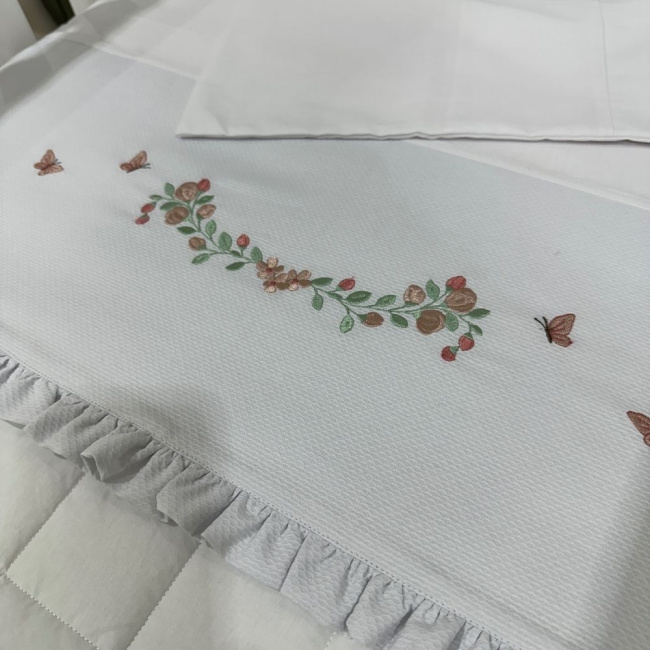 Lençol de Berço 03 Peças Piquezinho Floral 200 Fios 4533