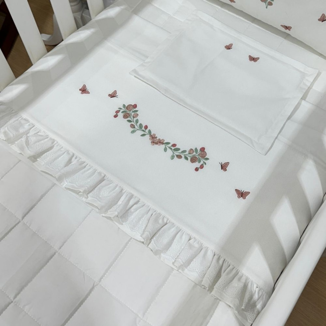 Lençol de Berço 03 Peças Piquezinho Floral 400 Fios 4528