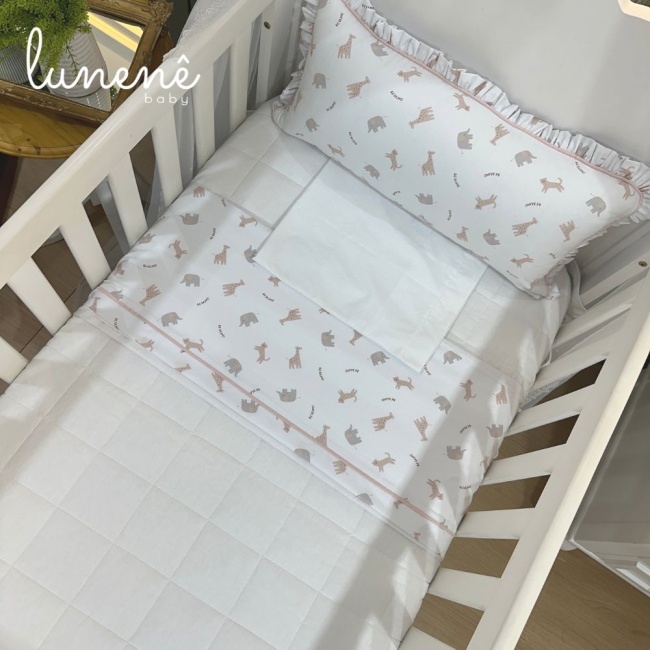 Lençol de Berço 03 Peças Rose Bichinhos 4617