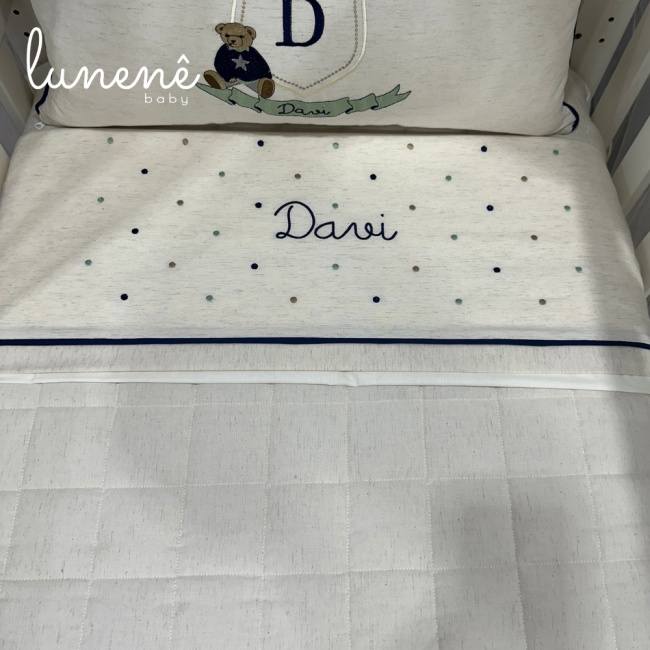 Lençol de Berço 03 Peças Ursinho Davi Verde 4682