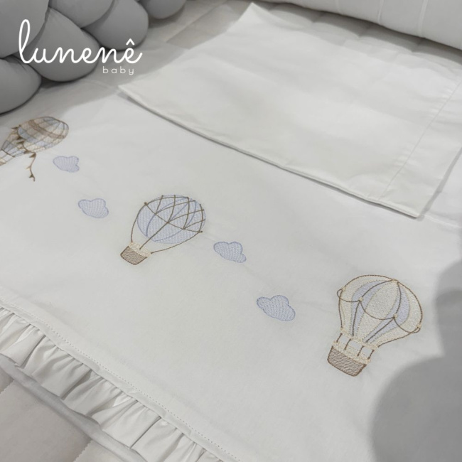 Lençol de Berço 03 Peças Urso Aviador 200 Fios 4578