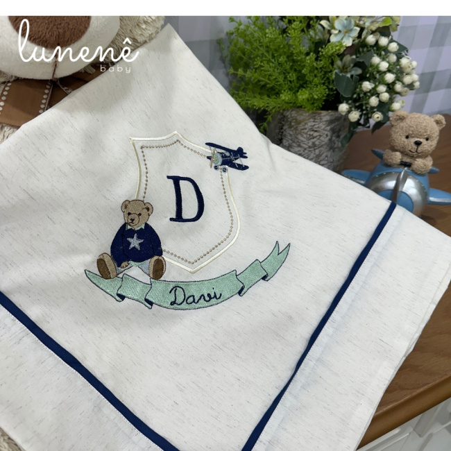 Manta Maternidade Personalizada Ursinho Davi Verde 4682