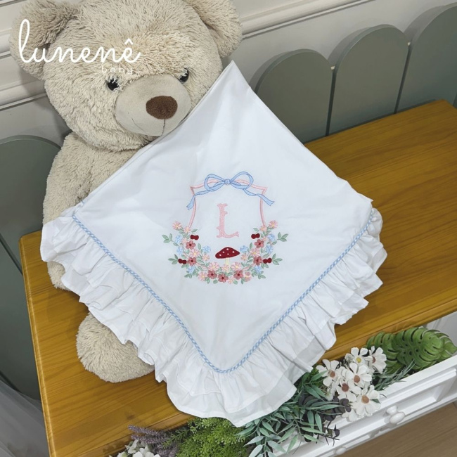 Manta Maternidade Personalizado Azul Xadrez 200 Fios 4599