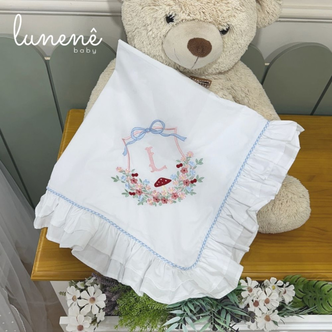 Manta Maternidade Personalizado Azul Xadrez 200 Fios 4599