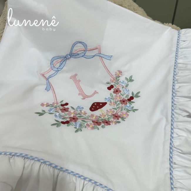 Manta Maternidade Personalizado Azul Xadrez 200 Fios 4599