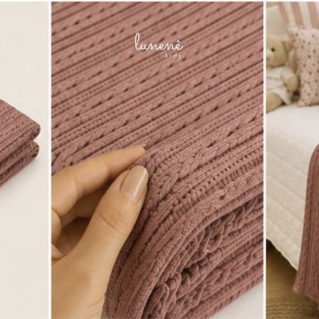 Manta Pezeira Tricô Terracota para Cama Solteiro