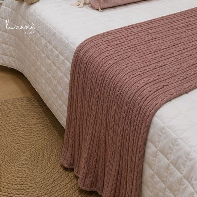 Manta Pezeira Tricô Terracota para Cama Solteiro