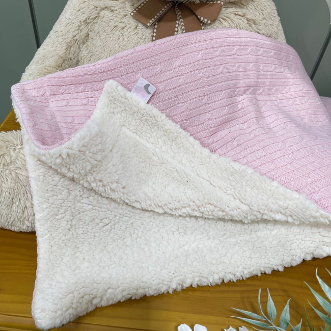 Manta Soft com Tricô Rose Lunene Baby