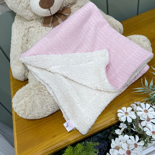 Manta Soft com Tricô Rose Lunene Baby