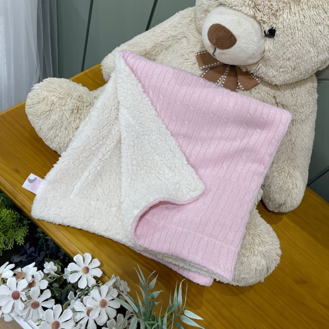 Manta Soft com Tricô Rose Lunene Baby