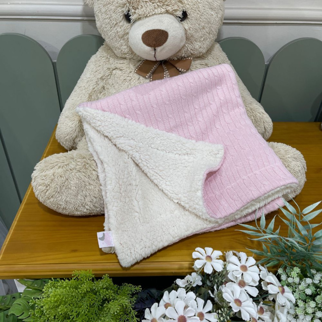 Manta Soft com Tricô Rose Lunene Baby