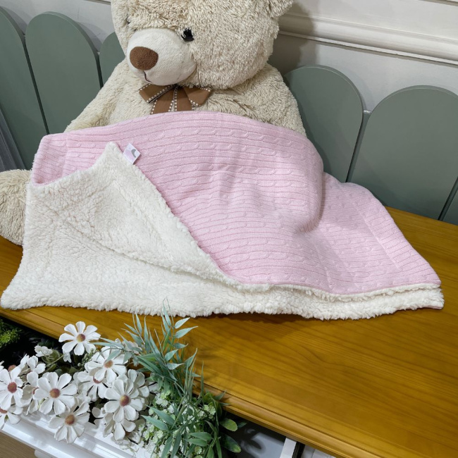 Manta Soft com Tricô Rose Lunene Baby