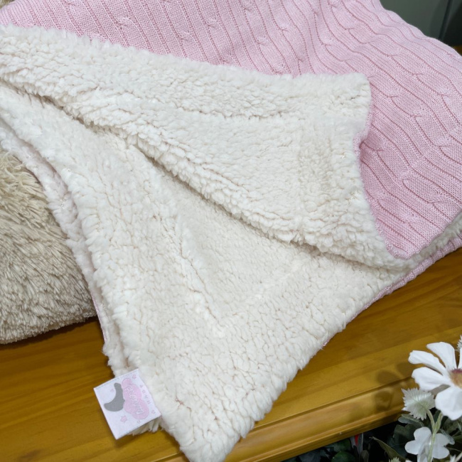 Manta Soft com Tricô Rose Lunene Baby