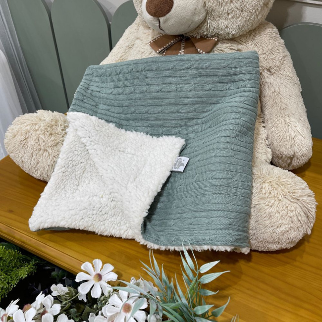 Manta Soft com Tricô Verde Malva Lunene Baby