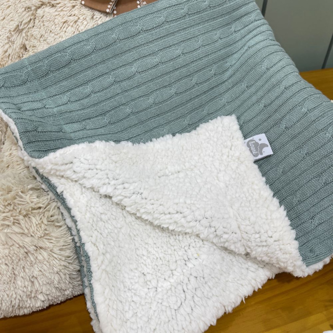 Manta Soft com Tricô Verde Malva Lunene Baby