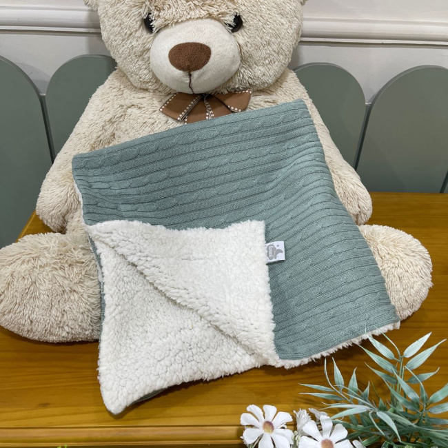 Manta Soft com Tricô Verde Malva Lunene Baby