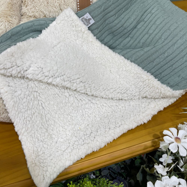 Manta Soft com Tricô Verde Malva Lunene Baby