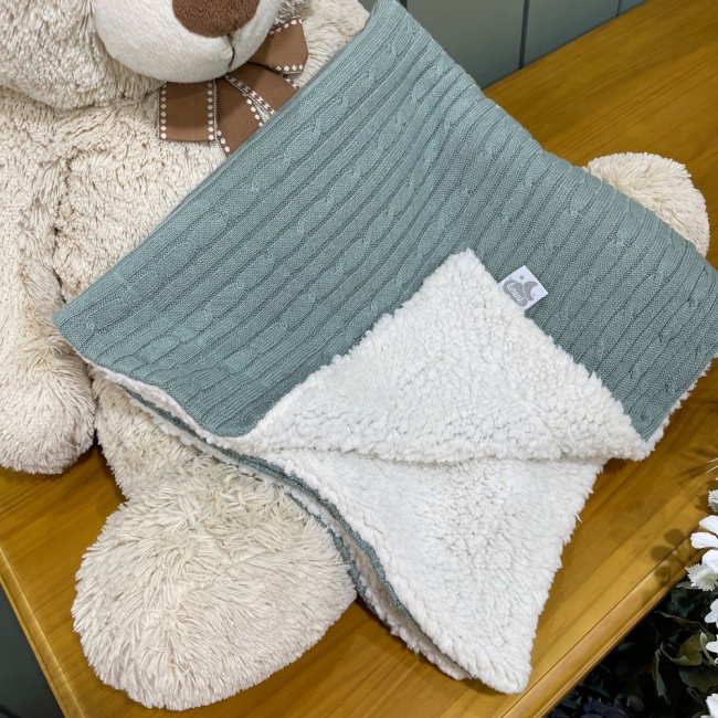 Manta Soft com Tricô Verde Malva Lunene Baby