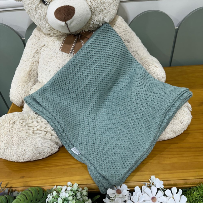 Manta Tricô Colméia Verde Malva Lunene Baby