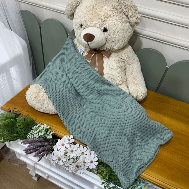 Manta Tricô Colméia Verde Malva Lunene Baby