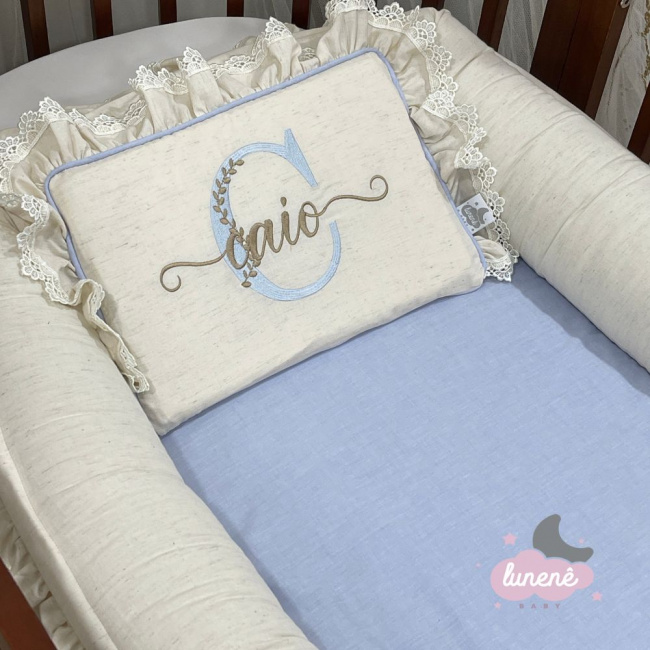 Ninho Baby 02 peças Linho Baby Azul Chambre 200 Fios