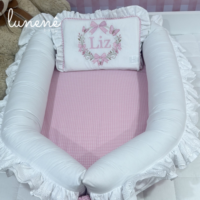 Ninho Redutor de Berço Personalizado 02 Peças Borboleta Rosa Liz 4698