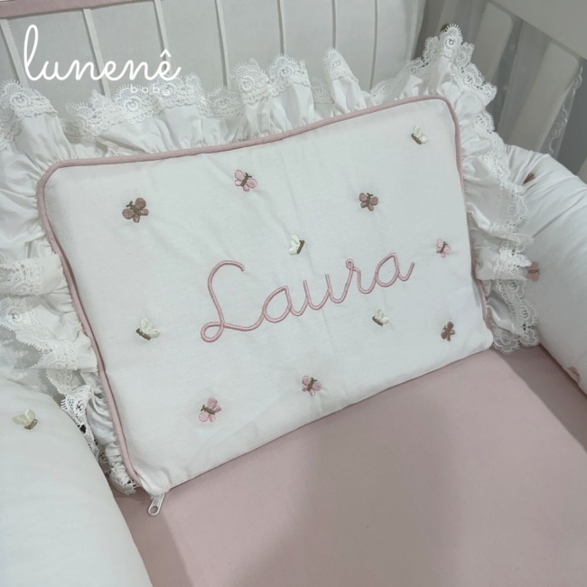 Ninho Redutor de Berço Personalizado 02 Peças Borboletas Rose Laura