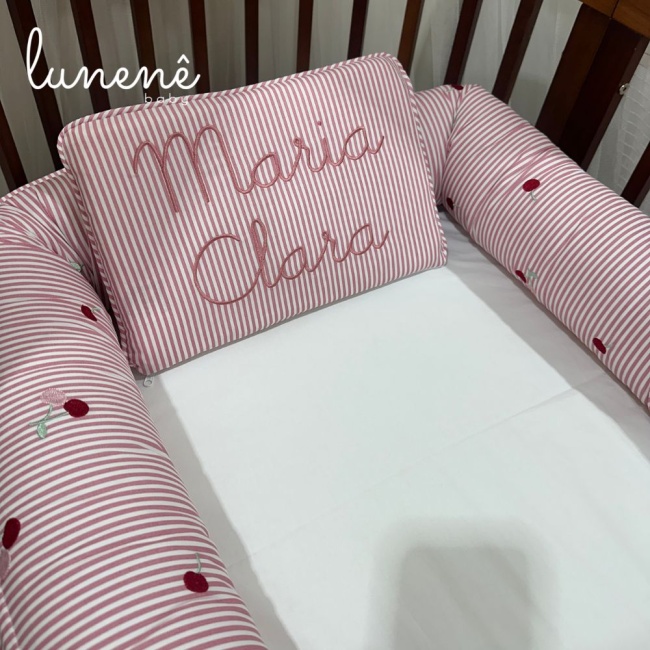 Ninho Redutor de Berço Personalizado 02 Peças Cerejinha Rose 200 Fios 4568