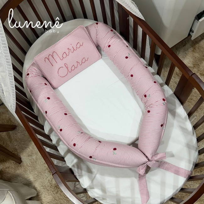 Ninho Redutor de Berço Personalizado 02 Peças Cerejinha Rose 200 Fios 4568