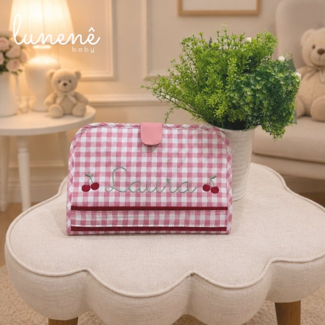 Porta Fraldas para Bolsa Maternidade Xadrez Rosa 4612