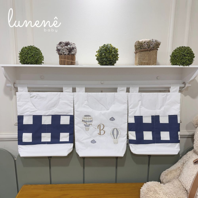 Porta Objeto 03 Peças Balão Marinho Xadrez 200 Fios 4493