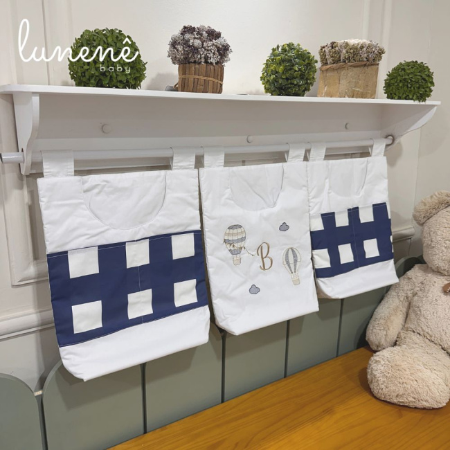 Porta Objeto 03 Peças Balão Marinho Xadrez 200 Fios 4493