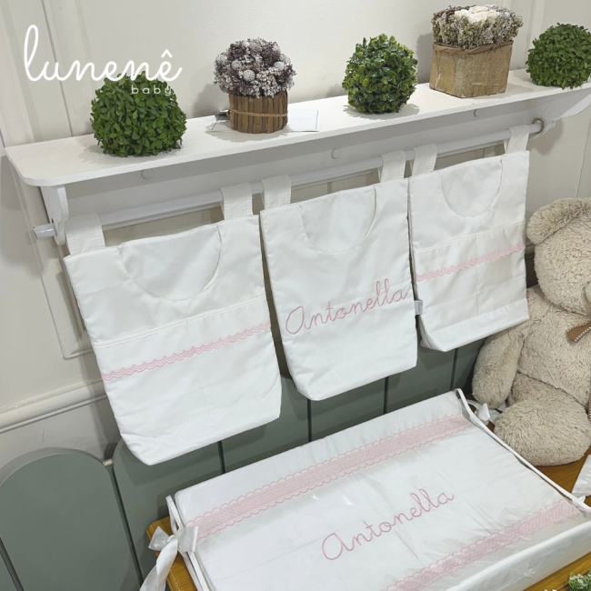 Porta Objeto 03 Peças Lunenê Baby Castelli Rosa 400 Fios 4583