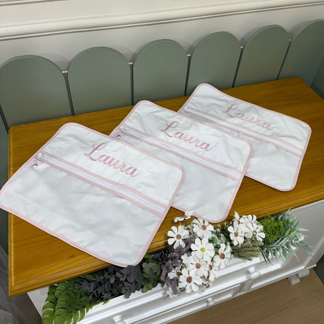 Porta Roupa Maternidade 03 Peças Personalizado Ramo de Flores Branco e Rosê