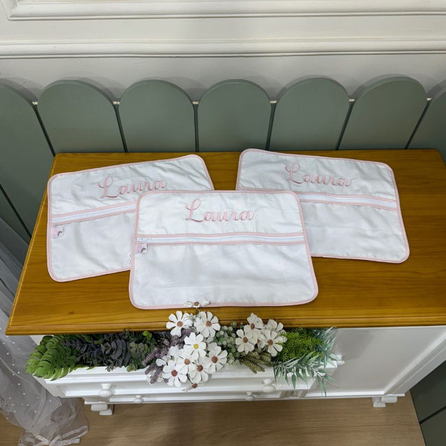 Porta Roupa Maternidade 03 Peças Personalizado Ramo de Flores Branco e Rosê