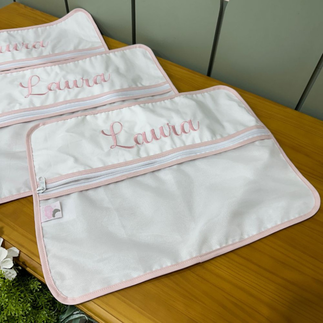 Porta Roupa Maternidade 03 Peças Personalizado Ramo de Flores Branco e Rosê