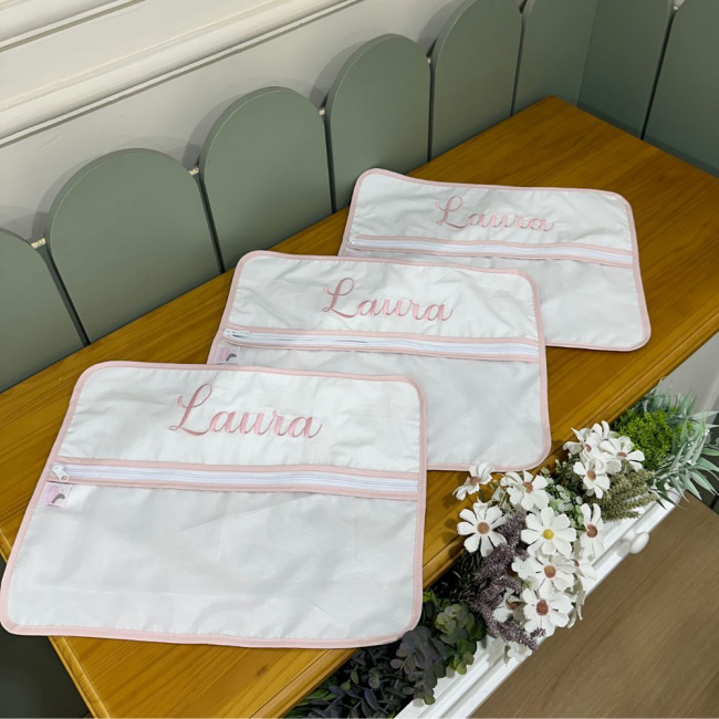 Porta Roupa Maternidade 03 Peças Personalizado Ramo de Flores Branco e Rosê