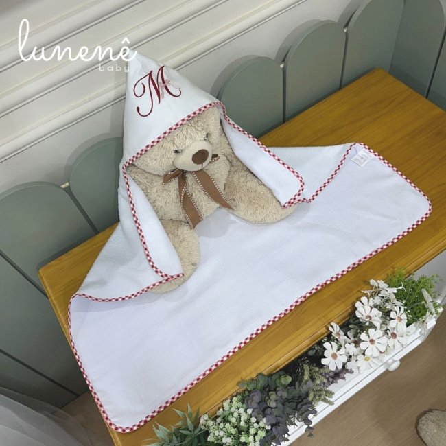 Toalha de Banho Forrada com Fralda Cerejinha Vermelha 4372