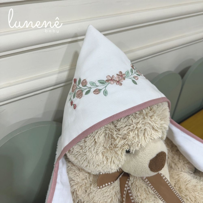 Toalha de Banho Forrada com Fralda Floral 4528