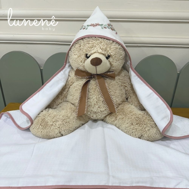 Toalha de Banho Forrada com Fralda Floral 4528