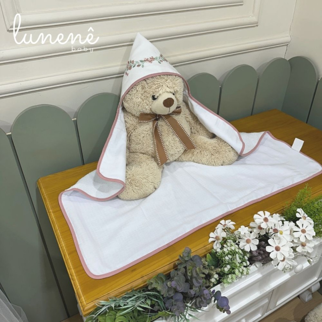 Toalha de Banho Forrada com Fralda Floral 4528