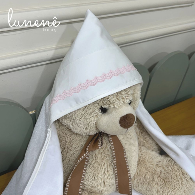 Toalha de Banho Forrada com Fralda Lunenê Baby Castelli Rosa 400 Fios 4583