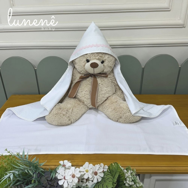 Toalha de Banho Forrada com Fralda Lunenê Baby Castelli Rosa 400 Fios 4583