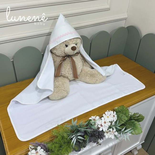 Toalha de Banho Forrada com Fralda Lunenê Baby Castelli Rosa 400 Fios 4583