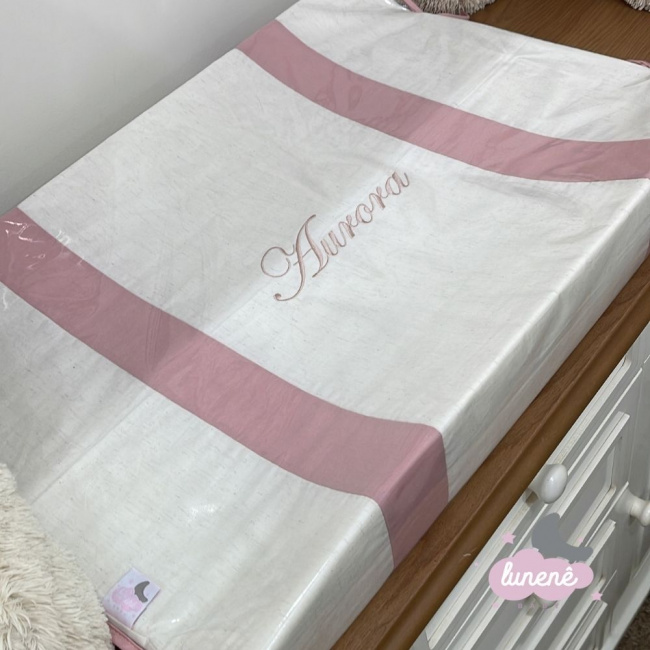 Trocador Personalizado Anatômico Luxo Personalizado Linho e Rose Blush