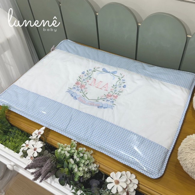 Trocador Luxo Floral Jardim Encantado Xadrez Azul 08 Peças 4606