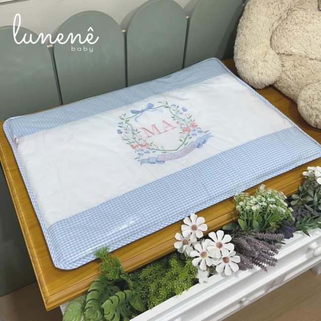 Trocador Luxo Floral Jardim Encantado Xadrez Azul 08 Peças 4606